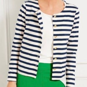 Talbots Navy & White Striped Cardigan Jacket (NWT)